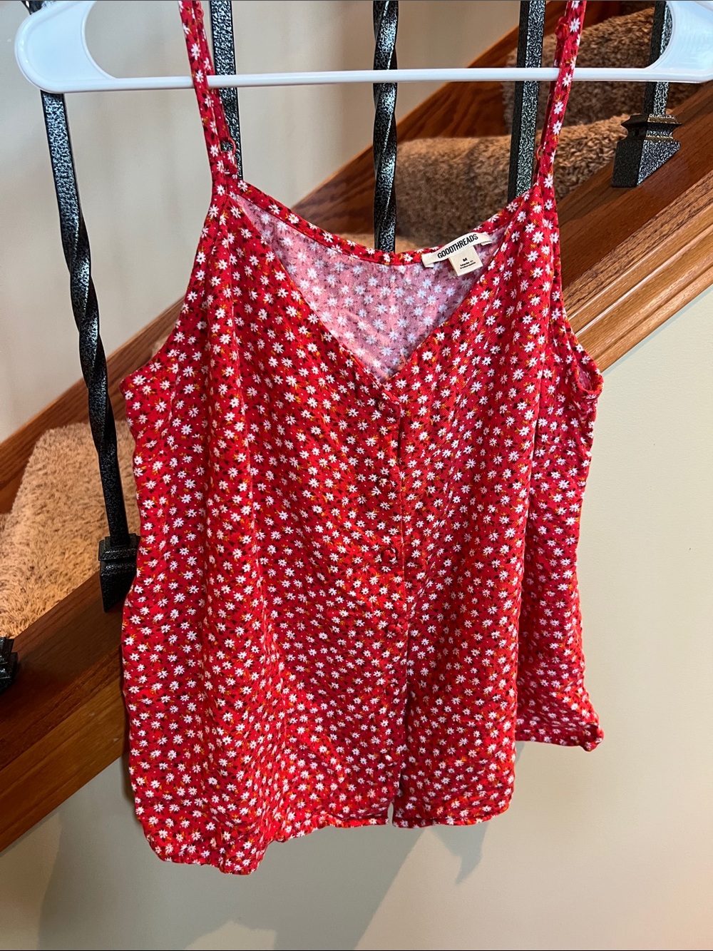 Red daisy Floral Button-Front Cami tank Top